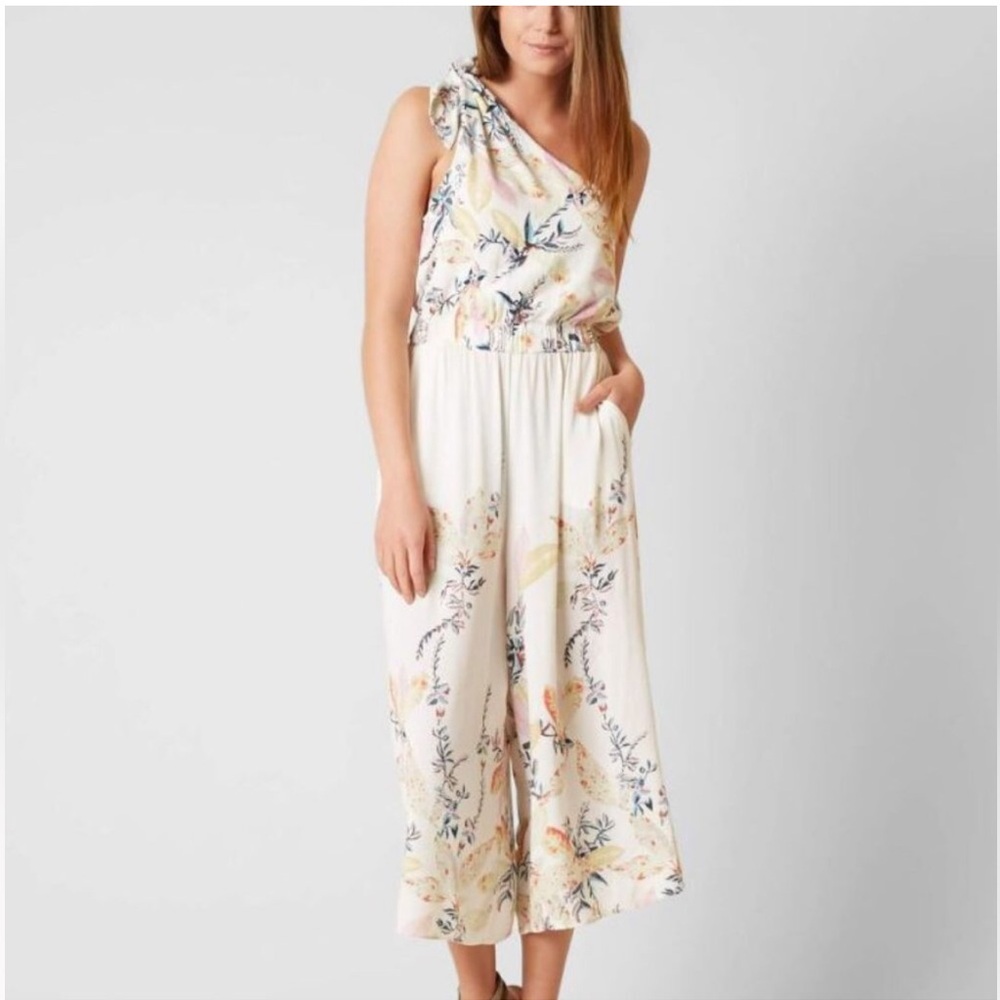 Free people jumpsuit off one shoulder cream floral